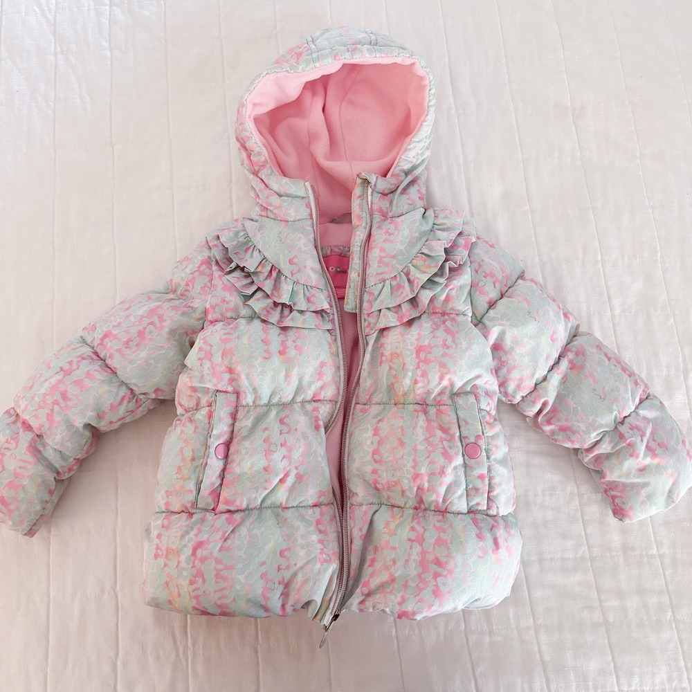 Wippette Kids Girls Puffer Jacket 5/6 Pastel‎ Rainbow Leopard Print Ruffles Pink